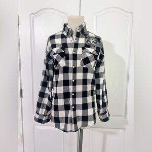 Maverick Trading Post Sturgis Motorcycle Rally Pearl Snap Checkered Shirt sz XXS